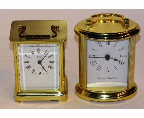 Two modern brass carriage clocks, one by Weiss the other by London Clock Co, both quartz movement, 13cm & 12cm high (2)