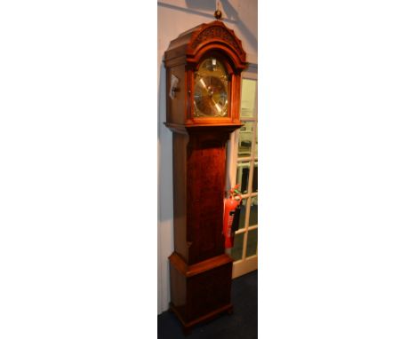 A good quality walnut longcase clock by James Stuart Armagh, the hood with glazed door enclosing dial with silent lever, subs