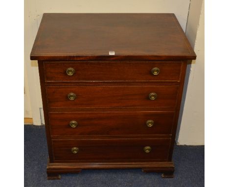 An Edwardian mahogany inlaid chest of drawers, with four graduated drawers, raised on bracket supports, 76cm high x 69cm wide
