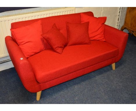 A contemporary red upholstered two seater sofa, 81cm high x 167cm wide