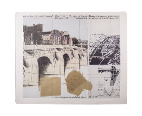 Christo, Le Pont Neuf, Wrapped, offset print. With two attached pieces of woven vellum, mounted on card. 68 x 80.5 cm.Acquire
