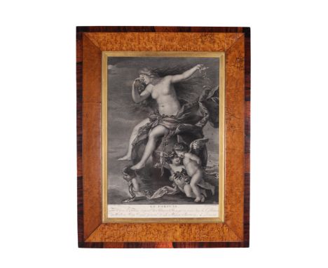 P M Vitali after Salvator Rosa (1615-1673), monochrome  engraving, 'La Fortune'. In a rosewood crossbanded and Amboyna frame 