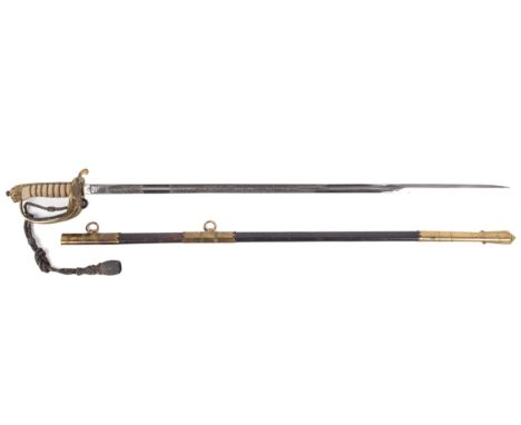 Navy : A WWII George 6th Royal Navy officers dress sword and scabbard by Wilkinson London. 96.5 cm long