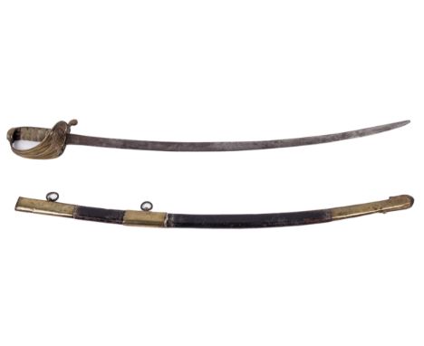 An unusual 19th century boy's naval cutlass and scabbard. With Naval insignia cast to brass hilt, 75 cm long