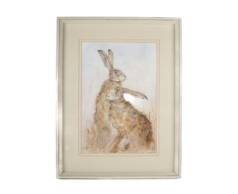 Kate Wyayy, 20th-21st century, Limited Edition 147295 coloured print, Two Hares. Signed and numbered in pencil lower, image 4