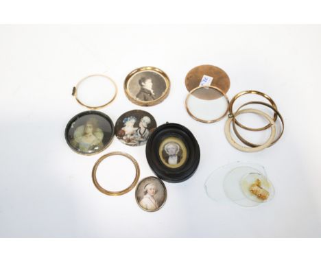A collection of miniatures, some on ivory, one on paper and one a print. Subjects to include a pontiff, a Victorian woman wea