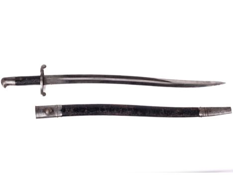 Yataghan Sword Bayonet for an Enfield rifle, 1865 pattern. With leather scabbard and belt hanger, 73.5 cm L.