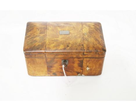 A late 18th century/early 19th century tortoiseshell tea caddy. With two internal divisions, a square tablet (blank) to top, 