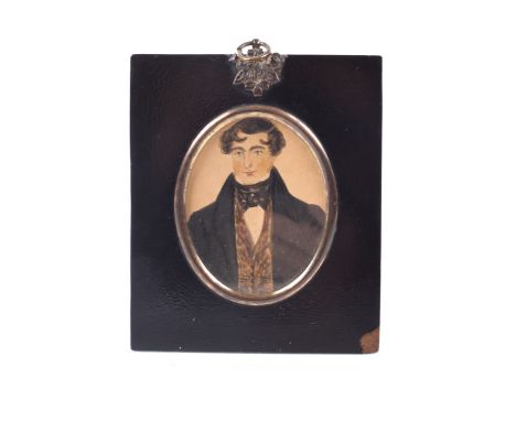 W Blight 1835, Georgian watercolour Miniature oval, portrait of a gentleman wearing a waistcoat,signed verso,8 x 6.5 cm
