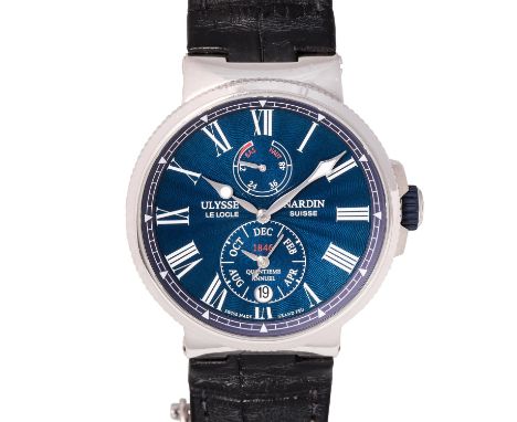 ULYSSE NARDIN Marine Chronometer Jahreskalender Ref. 1133-210/E3 von 2021. Edelstahl mit Glasboden. Original Lederband mit Fa
