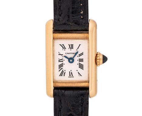 CARTIER Louis Cartier Tank "Mini" Damenuhr, Ref. 828001. Gelbgold 18K. Quartz-Werk, funktionsfähig. Cremeweißes Zifferblatt m