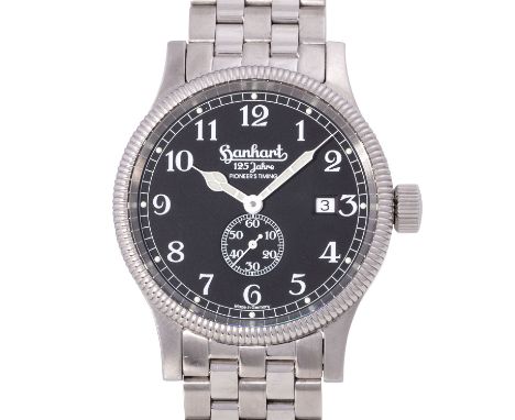 HANHART Twin Set "125 Jahre Spirit of Racing" limitierte Herrenuhr und Stoppuhr. Armbanduhr "Minos": Edelstahl. Limitierte Au