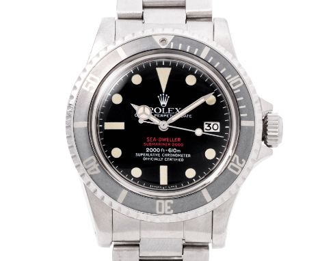 ROLEX Vintage Sea-Dweller 2000 MK IV "Double Red" Herrenuhr, Ref. 1665. Ca. 1977. Edelstahl, Seriennummer 5034411, "Ghost" Lü