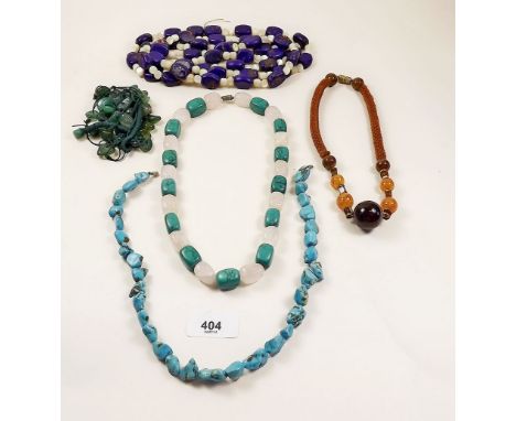 A selection of beads to include turquoise lapis lazuli and jade