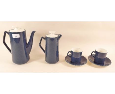 A Beswick 1960's blue coffee set comprising coffee pot, six cups and saucers, sugar and large milk jug 