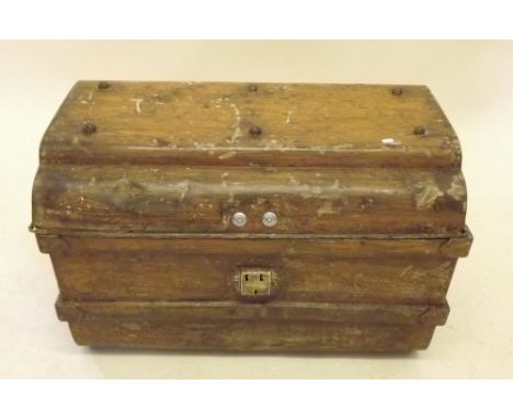 A Victorian metal trunk with painted wood finish 