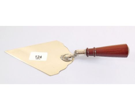 A silver plated presentation trowel with wooden handle 