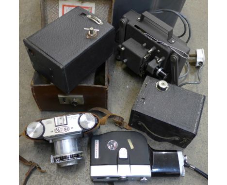 Three cameras, one cine camera and a projector