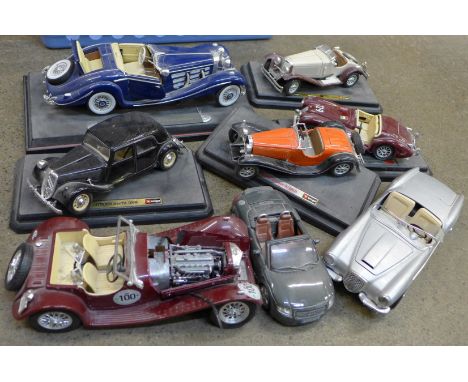 Eight model vehicles including Maisto Mercedes-Benz 500K Special Roadster