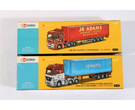 Corgi 1:50 scale 50th anniversary diecast model vehicles including AN13418 ERF ECT Olympic Curtainside J R Adams and AN13805 