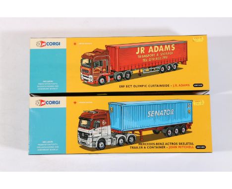 Corgi 1:50 scale 50th anniversary diecast model vehicles including AN13418 ERF ECT Olympic Curtainside J R Adams and AN13805 