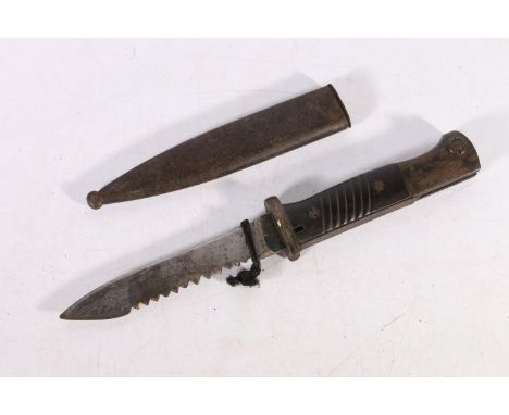 An altered German S84/98 knife bayonet, the ricasso stamped "9007 N / 41 CVL", the blade with saw tooth back, blade length 14