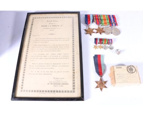 Medals of Major John Sneddon Swan of the RIE Royal Indian Engineers including WWII war medal with mentioned in despatch oak l