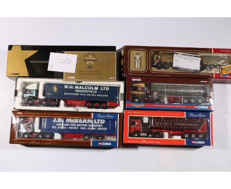 Corgi 1:50 scale diecast model vehicles models including: CC11906 ERF EC Curtainside J B McBean; CC11505 AEC MKV 8 wheel shee