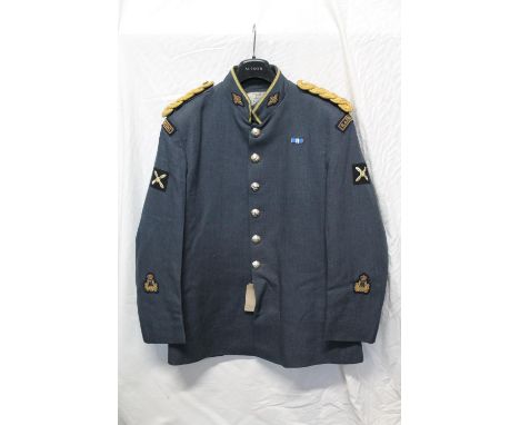 British Royal Air Force uniform, a blue jacket with Dewhirst Ltd label "Uniform Man RAF Musicians No9 Dress, Linger" having G