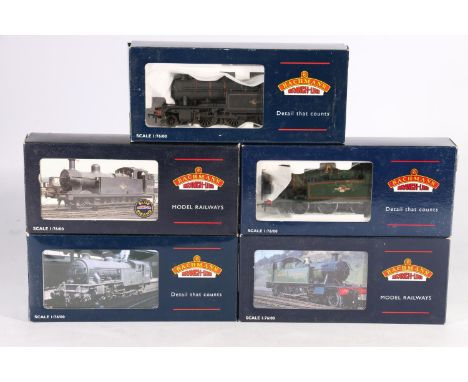 Five Bachmann Branchline OO gauge model railways locomotives including 31609A 2-6-2 V3 tank locomotive 67669 BR black, 31611 