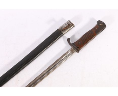 German S98 sword bayonet, the ricasso stamped "Erfurt", no flash guard, blade length 52cm, bayonet length 65cm, with scabbard