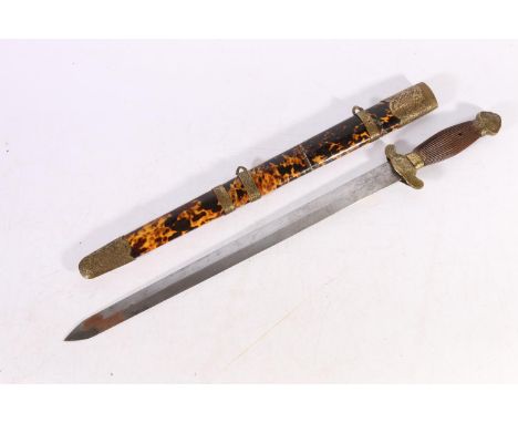 Chinese Jian short sword with medial ribbed 40cm blade, the scabbard with tortoiseshell effect, overall length 54cm. 