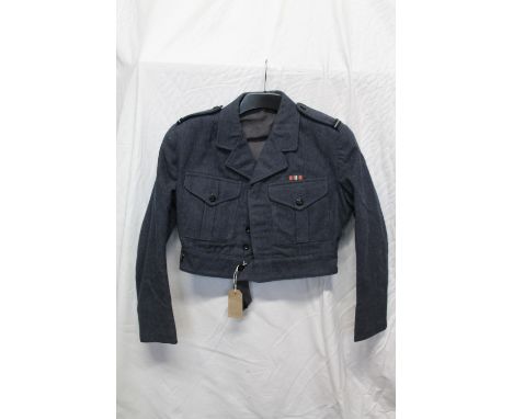 British Royal Air Force uniform, a blue jacket with H Edgard and Sons Ltd label "Blouse No2 Home Dress WR Size 4 1954" having