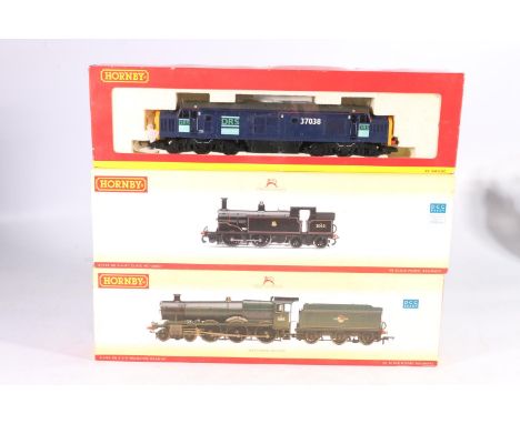 Three Hornby OO gauge model railways locomotives including R2404 DCC Ready 4-6-0 Grange Class Resolven Grange tender locomoti