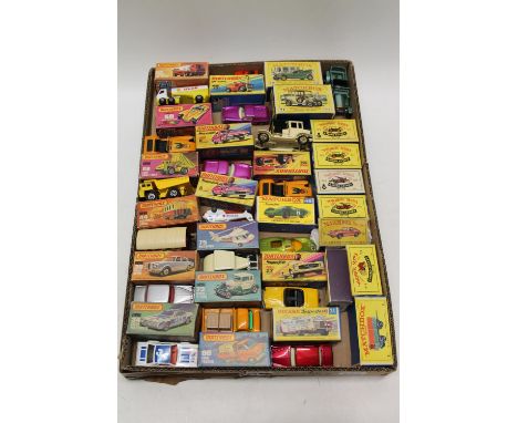 Matchbox 75 series diecaste model vehicles including: 34 Chevy Pro Stocker; 39 Rolls Royce; 44 Passenger Coach; 58 Faun Dump 