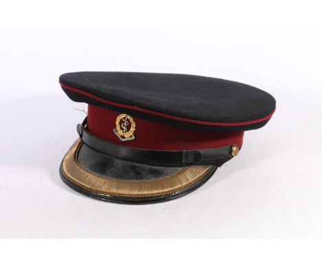 British Army uniform, a peaked cap with Royal Army Medical Corps IN ARDUIS FIDELIS badge, with bullion wire, makers Moss Bros