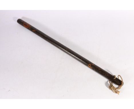 Victorian long stave police truncheon with painted crowned VR cypher above "PC", Police Constable?, 71cm long. 