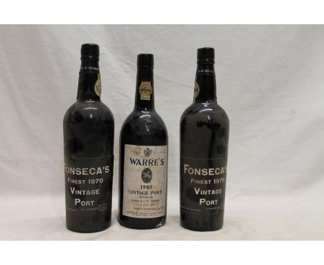Two bottles of FONSECA'S Finest 1970 vintage port and a bottle of WARRE'S 1980 vintage port, (3). 