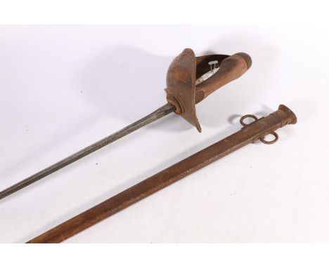 British 1908 pattern cavalry troopers' sword, the blade ricasso with markings (rusted), sheet steel bowl, having original sca