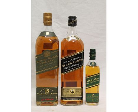 JOHNNIE WALKER 15 year old pure malt Scotch whisky, no abv or vol stated, Green Label 15 year old blended malt Scotch whisky 