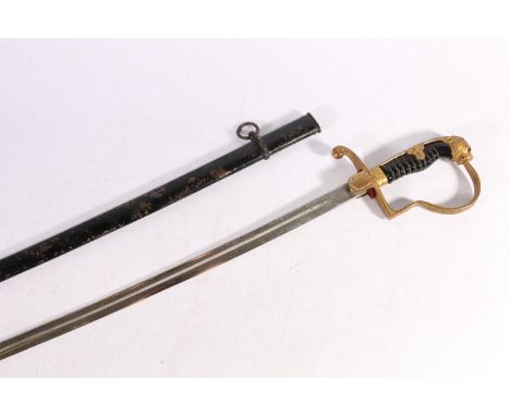 German officer's sword, the blade ricasso with mark of "F W Holler Solingen", having knucklebow hilt with lion mask pommel, w