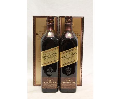 Two bottles of JOHNNIE WALKER 18 year Gold Label The Centenary Blend blended Scotch whisky, 40% abv, 70cl, boxed, (2). 