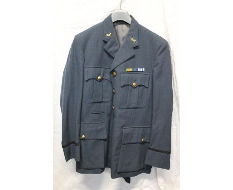 British Army uniform, a blue jacket having Royal Observer Corps brass buttons by Gaunt of London, ROC collar badges, single b