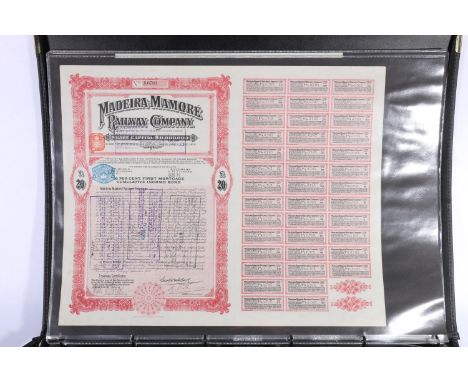Bond and share certificates collection including Lung Tsing U Hai Railway China, The London Assurance, Madeira Mamore Railway