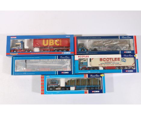 Corgi 1:50 scale diecast model vehicles models including: CC12816 Scania T Topline Skeletal Trailer and Container Bulmers Log