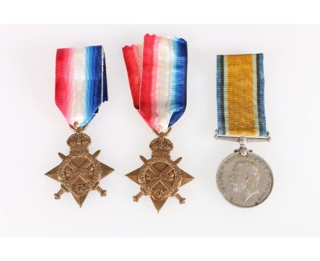 Three WWI medals including war medal of S16521/21714 Private Charles Stewart of the Gordon Highlanders and Royal Scots [S-165