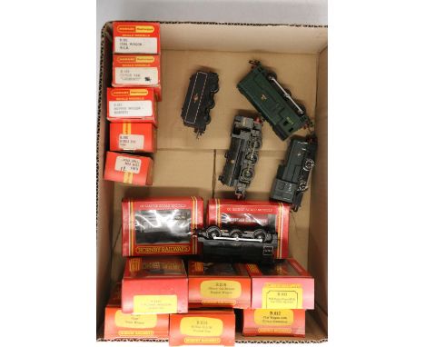 Hornby OO gauge model railways rolling stock including: R017 flat wagon with Freightliner container; R033 MGR hopper wagon (H