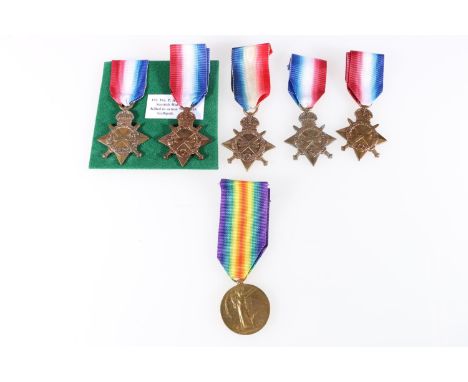 Six WWI war medals including five 1914-15 stars: S14360 Private Thomas Borthwick Thomson of A Company 7th Battalion Cameron H