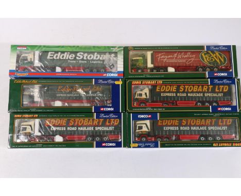 Corgi 1:50 scale diecast model Eddie Stobart vehicles models including: CC13415 MAN TGA XXL Curtainside; CC13101 Vovlo F88 Bo