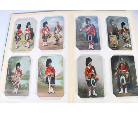 An album of postcards titled "The Seaforth Highlanders" containing around 38 postcards including Seaforth Highlander, Pipe Ma